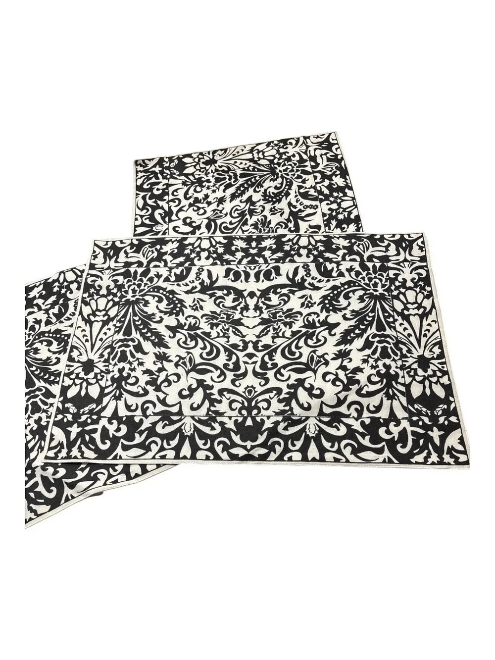 VTG STYLEHOME BLACK & CREAM PAISLEY DAMASK SET OF 4 TABLE PLACEMENTS 13